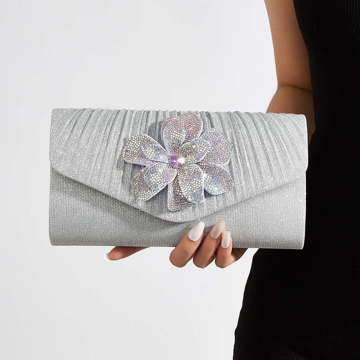 Rhinestone Floral Chain Clutch for Women, Sparkly Evening Handbag, Elegant Formal Banquet Party Purse with Premium Feel for Ladies
