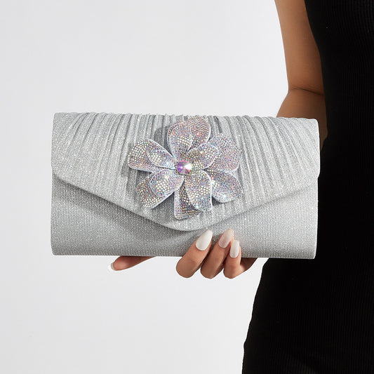 Rhinestone Floral Chain Clutch for Women, Sparkly Evening Handbag, Elegant Formal Banquet Party Purse with Premium Feel for Ladies