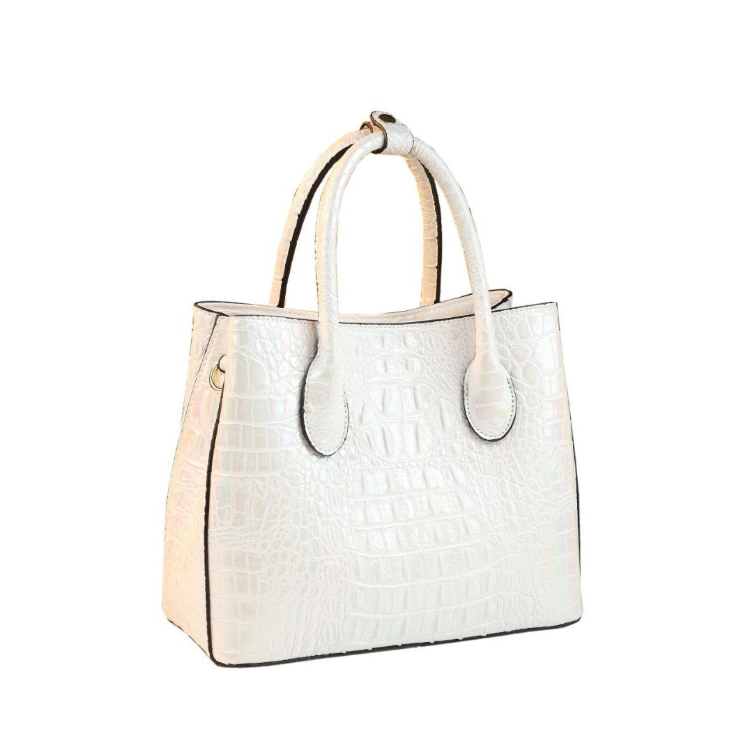 New Arrival Croc-Effect Genuine Leather Tote Bag for Women, A Shoulder Crossbody Top-Handle Handbag with Versatile Design, Perfect for Moms