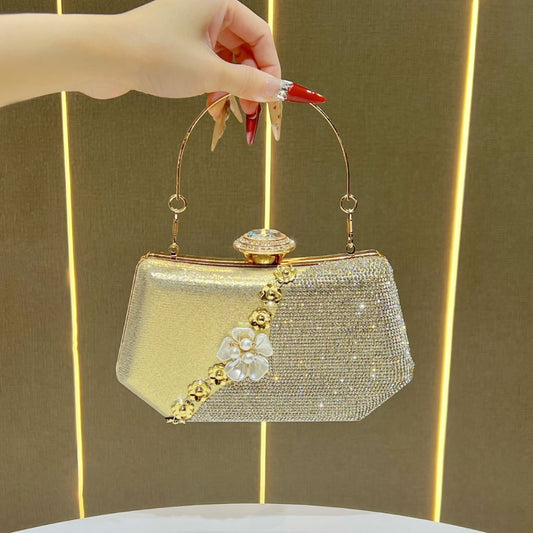 Elegant Rhinestone Floral Evening Clutch for Women, A Unique Boutique Crystal-Studded Top-Handle Crossbody Bag with Light Luxury Design, Perfect for Banquets Formal Dresses Weddings & Special Occasions