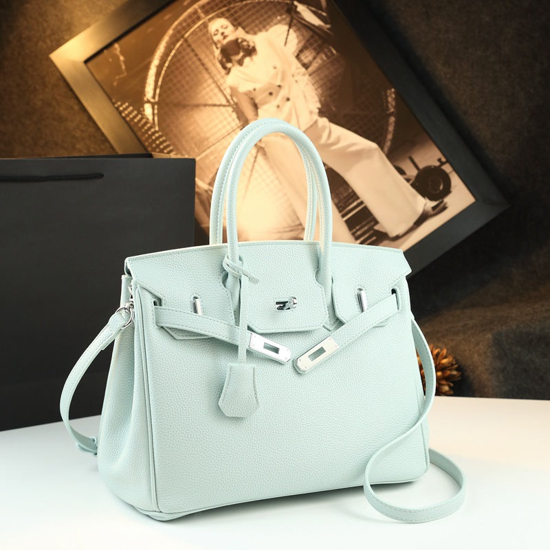 New Arrival Pebbled Leather Birkin-Inspired Tote Bag for Women, Large Capacity Turn-Lock Shoulder Crossbody Handbag with Light Luxury Style, Perfect Commuter Purse for Work & Everyday
