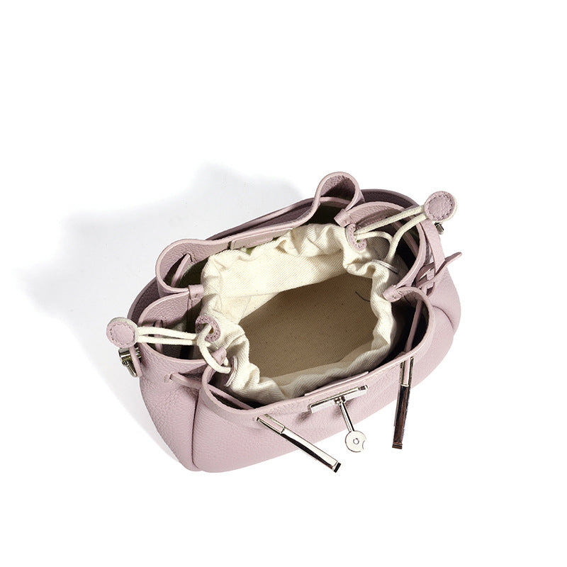 Genuine Pebbled Soft Leather Bucket Bag for Women, Relaxed Versatile Underarm Shoulder Crossbody Purse, Spring Summer Premium Niche Handbag for Ladies