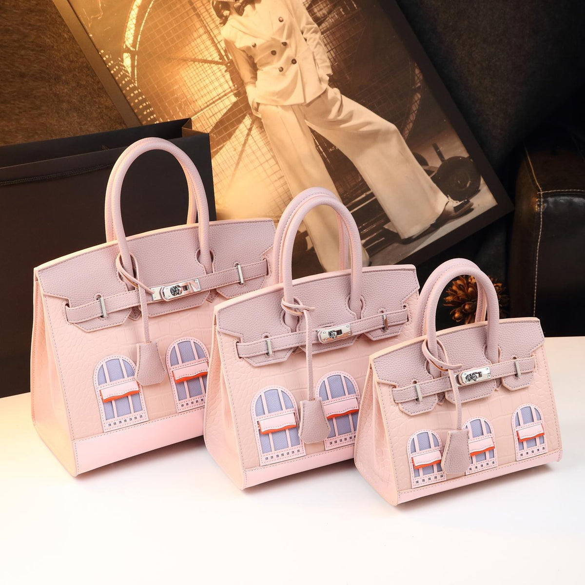 Chic Croc-Embossed Birkin-Inspired Tote Bag for Women, Premium Genuine Leather Top-Handle Shoulder Crossbody Handbag with Sophisticated Elegant Design, Trendy Everyday Purse