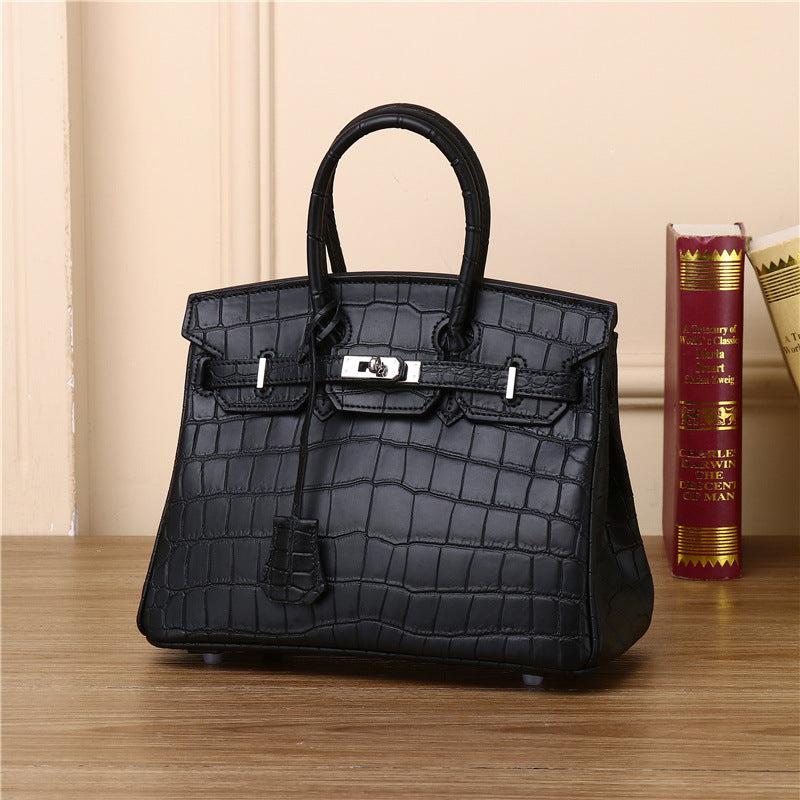 New Arrival Himalayan White Croc-Effect Birkin-Inspired Tote Bag for Women, Premium Genuine Leather Large Capacity Turn-Lock Top-Handle Shoulder Handbag, Perfect for Banquets & Everyday