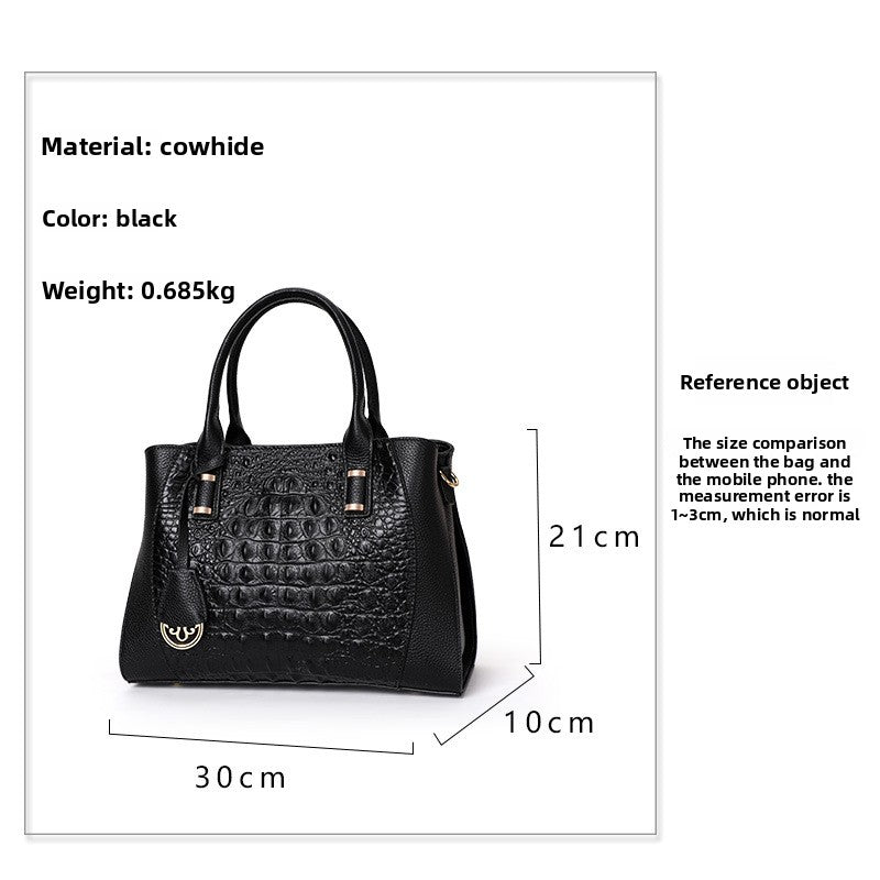 Genuine Top Layer Cowhide Crocodile-Embossed Handbag for Women, Fashionable Commute Top Handle Crossbody Purse, Large Capacity Bag for Ladies