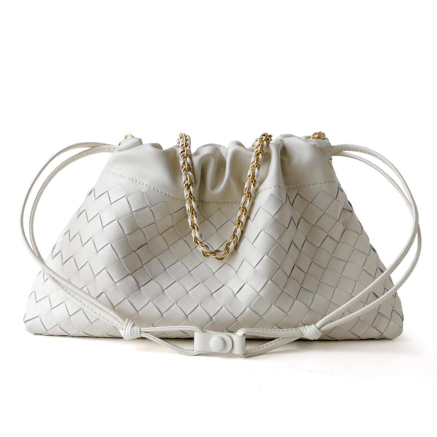 Sheepskin Woven Cloud Drawstring Bag for Women Light Luxury Chain Shoulder Crossbody Handbag, Minimalist Trendy Purse with Soft Texture