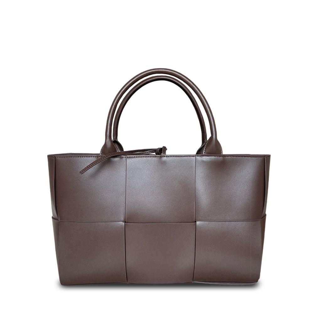 Extra-Large Genuine Leather Woven Tote, Trendy Six-Grid Underarm Bag, Commuter Shoulder & Crossbody Bag for Women