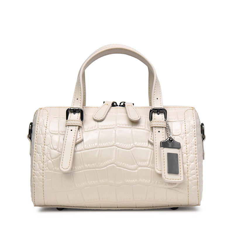 New Arrival Croc-Effect Boston Shoulder Bag for Women, A Trendy Top-Handle Crossbody Cowhide Handbag with Fashionable Design