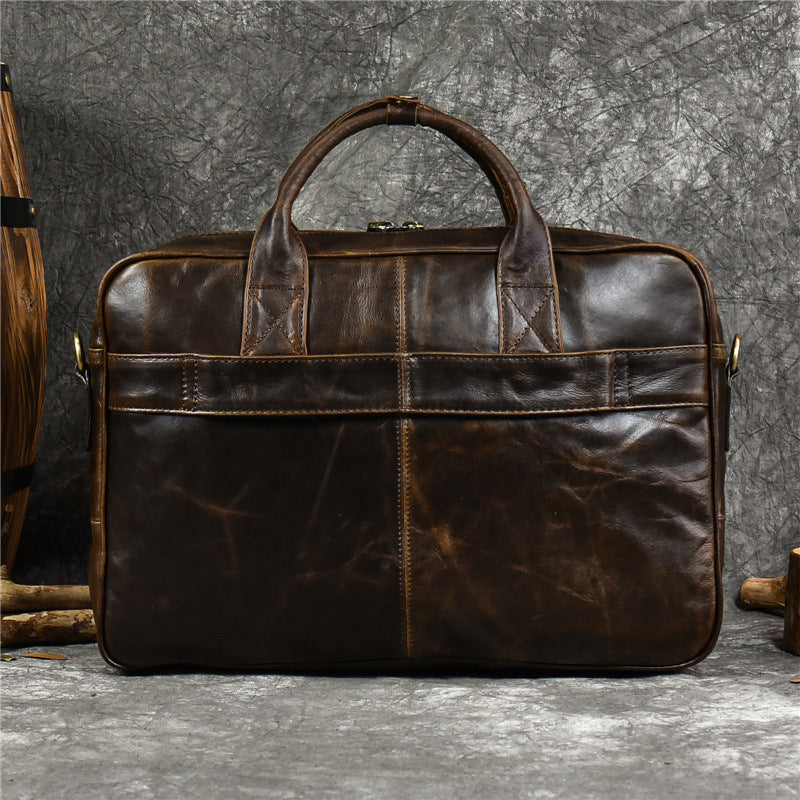 Genuine Top Layer Cowhide Business Briefcase for Men, Top Handle Shoulder Crossbody Laptop Bag, Outdoor Work Commute Bag 3319 for Gentlemen