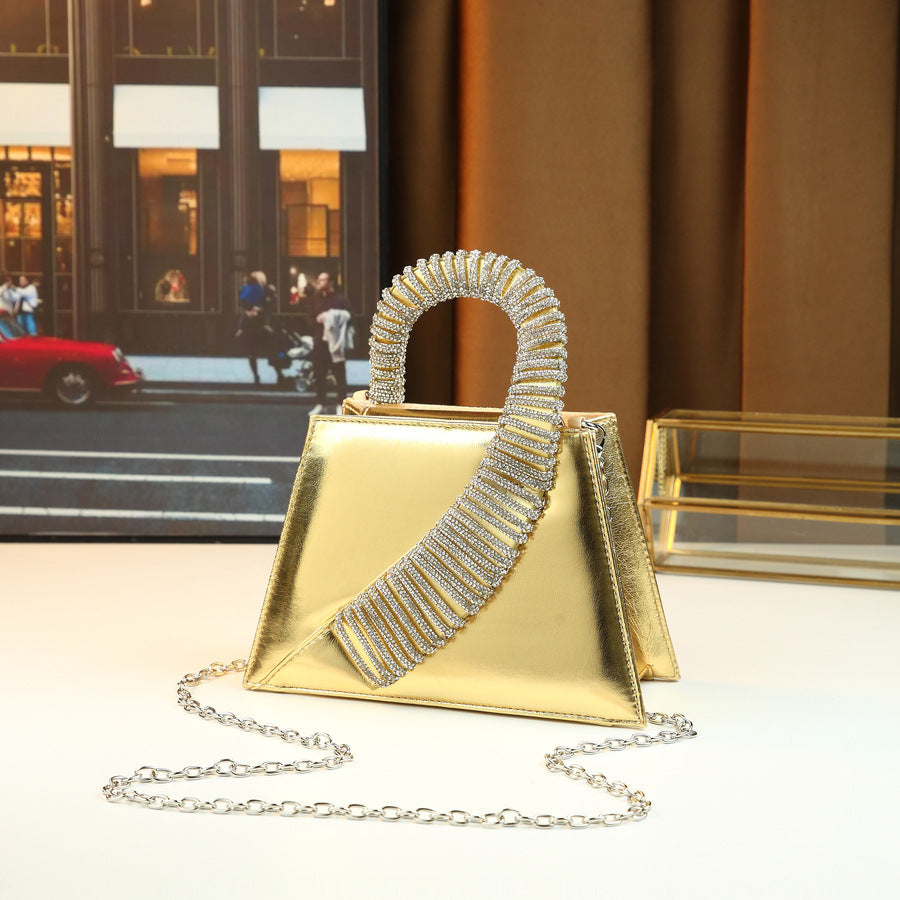Rhinestone Handle Square Bag for Women Light Luxury Party Shoulder Crossbody Handbag, Premium Sparkly Purse with Chain Strap