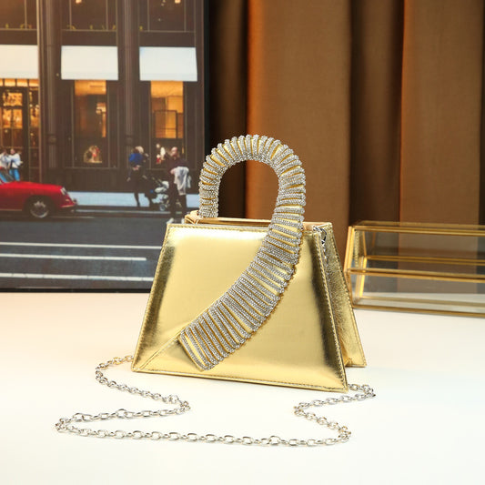 Rhinestone Handle Square Bag for Women Light Luxury Party Shoulder Crossbody Handbag, Premium Sparkly Purse with Chain Strap