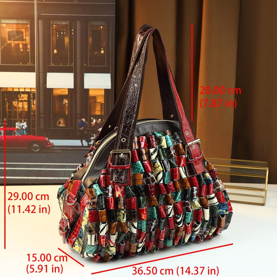 New Arrival Genuine Leather Patchwork Shell Bag for Women, A Large Capacity Shoulder Crossbody Handbag with Trendy Fashionable Design