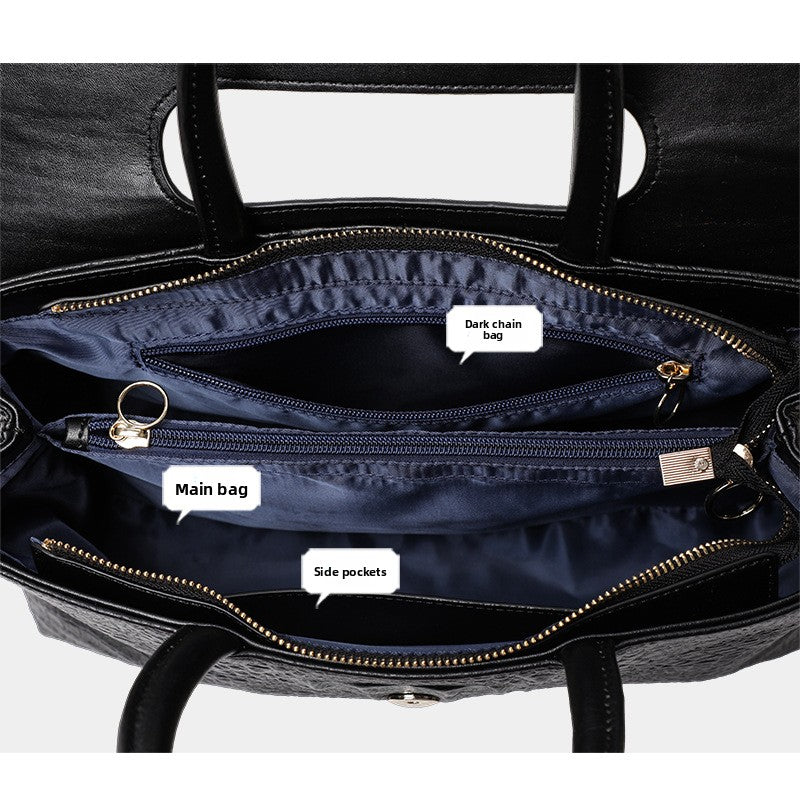 New Classic Black Crocodile-Embossed Top Layer Cowhide Bag, Shoulder Crossbody Top Handle Purse, Premium Handbag for Women