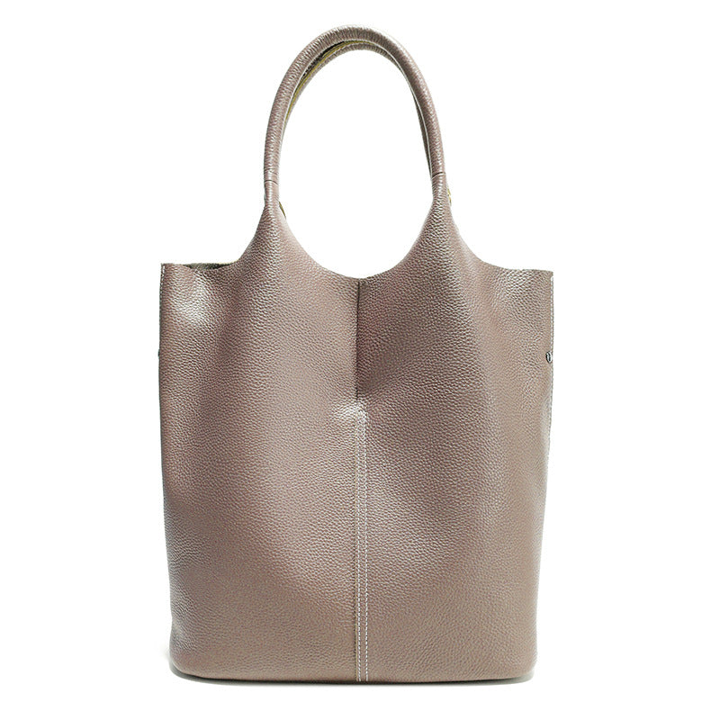 Top Layer Cowhide Tote Bag for Women Large Capacity Shoulder Handbag, Minimalist Pebble Grain Purse with Versatile Everyday Style