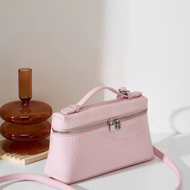 New Arrival Croc-Effect Genuine Leather Bento Box Bag for Women, A Premium Small Square Shoulder Crossbody Handbag with Fashionable Versatile Design