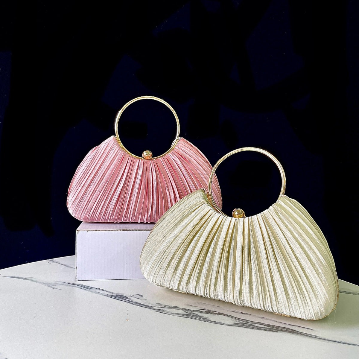 Elegant Pleated Evening Bag for Women, A Glamorous Chain Top-Handle Crossbody Shoulder Handbag Perfect for Banquets Parties & Special Occasions
