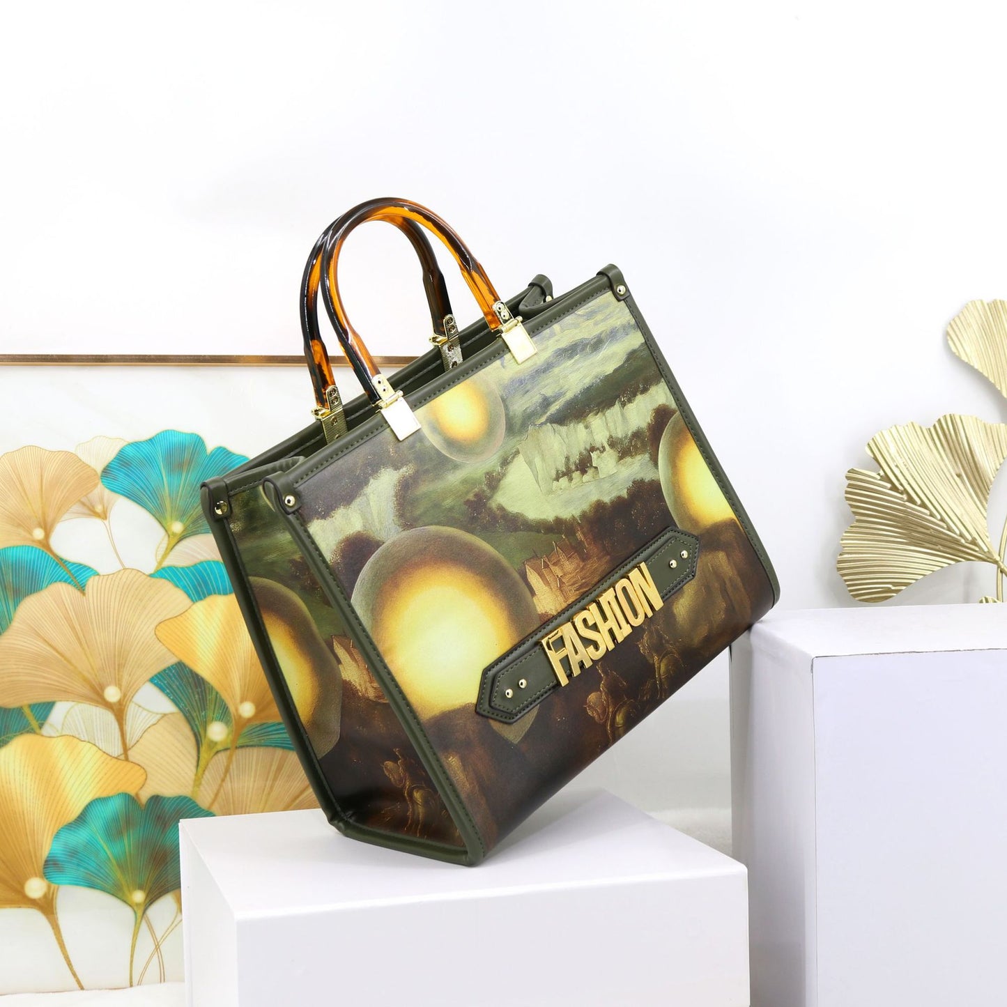 Genuine Leather Large Capacity Tote Bag for Women, Fashion "FASHION" Letter Print Top Handle Handbag, Stylish Ladies Tote Purse