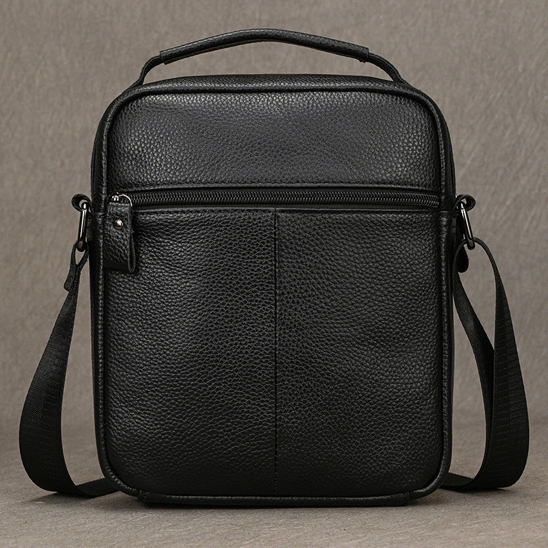 Genuine Black Cowhide Shoulder Crossbody Bag for Men, Fashionable Top Handle Pouch, iPad Tablet Casual Bag for Summer Fall for Gentlemen