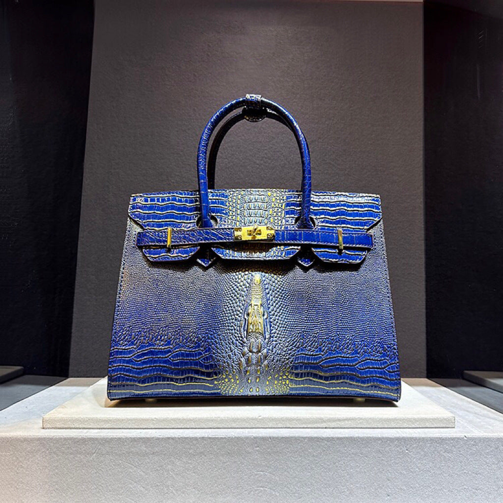 Genuine Leather Crocodile-Embossed Birkin-Style Handbag for Women, Fashionable Top Handle Shoulder Crossbody Purse, Trendy Bag for Ladies