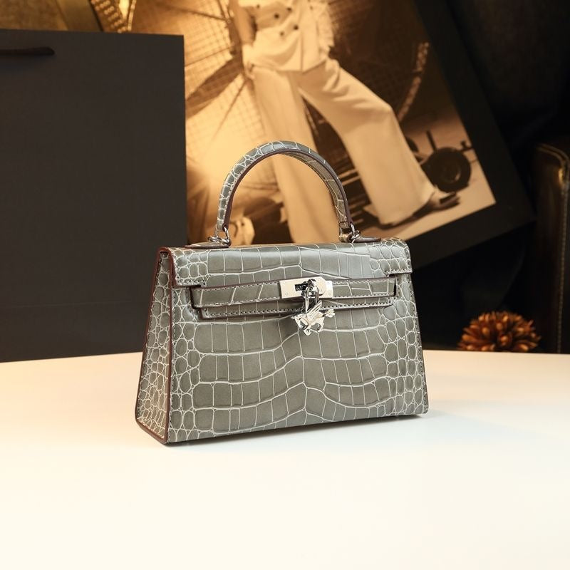 New Arrival Mini Kelly-Inspired Croc-Effect Leather Bag for Women, A 2nd Gen Small Shoulder Crossbody Handbag with Fashionable Design