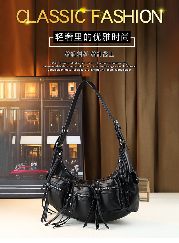 Studded Biker Tote Bag for Women Underarm Shoulder Handbag with Multi-Pockets, Vintage Trendy Design with Edgy Hardware Accents