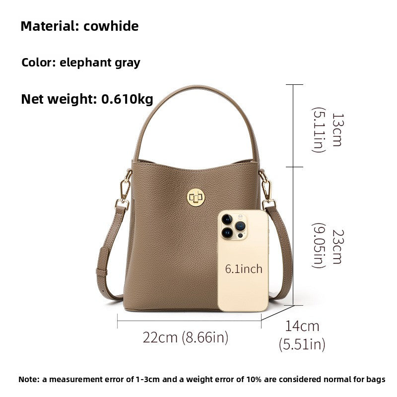 Genuine Leather Bucket Bag for Women, New Crossbody Shoulder Top Handle Purse, Versatile Commute Handbag for Ladies