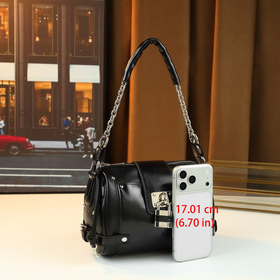 Vintage Biker Lock Stud Tote Bag for Women Large Capacity Shoulder Crossbody Handbag, Edgy Hardware Purse with Versatile Style