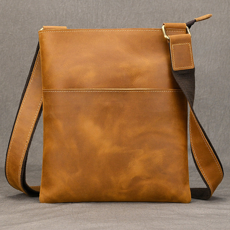 Genuine Top Layer Crazy Horse Cowhide Shoulder Bag for Men, Vintage Minimalist Small Crossbody Purse, Bestseller Casual Bag for Gentlemen