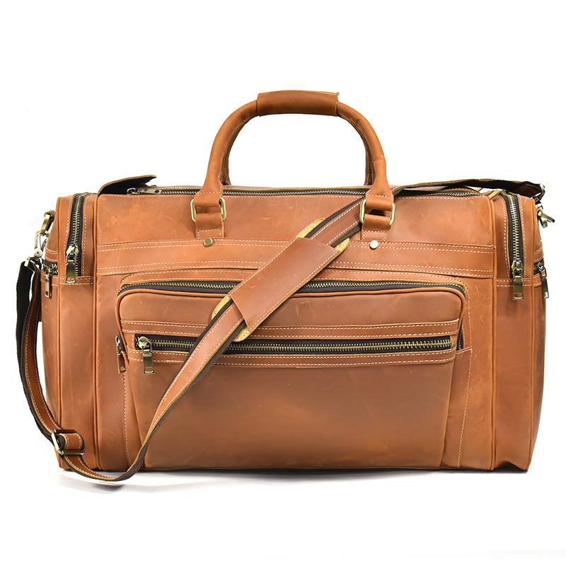 Genuine Top Layer Crazy Horse Cowhide 24-Inch Travel Duffle Bag for Men, Vintage Large Capacity Luggage, Casual Weekender Bag for Gentlemen
