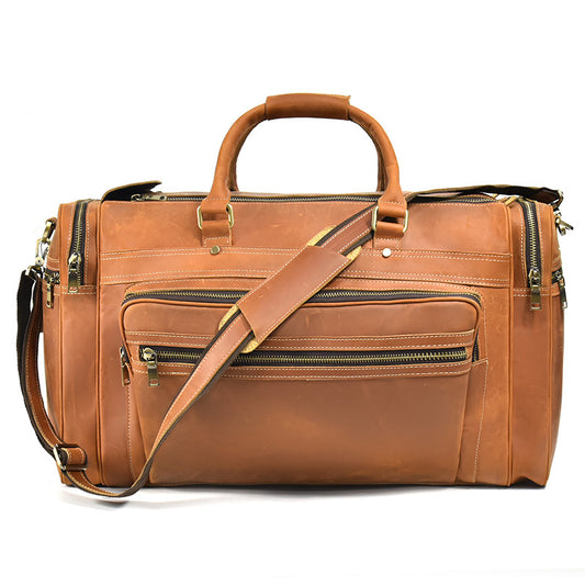 24-Inch New Crazy Horse Leather Travel Duffle, Large Capacity Top Layer Cowhide Luggage Bag, Premium Weekender for Men