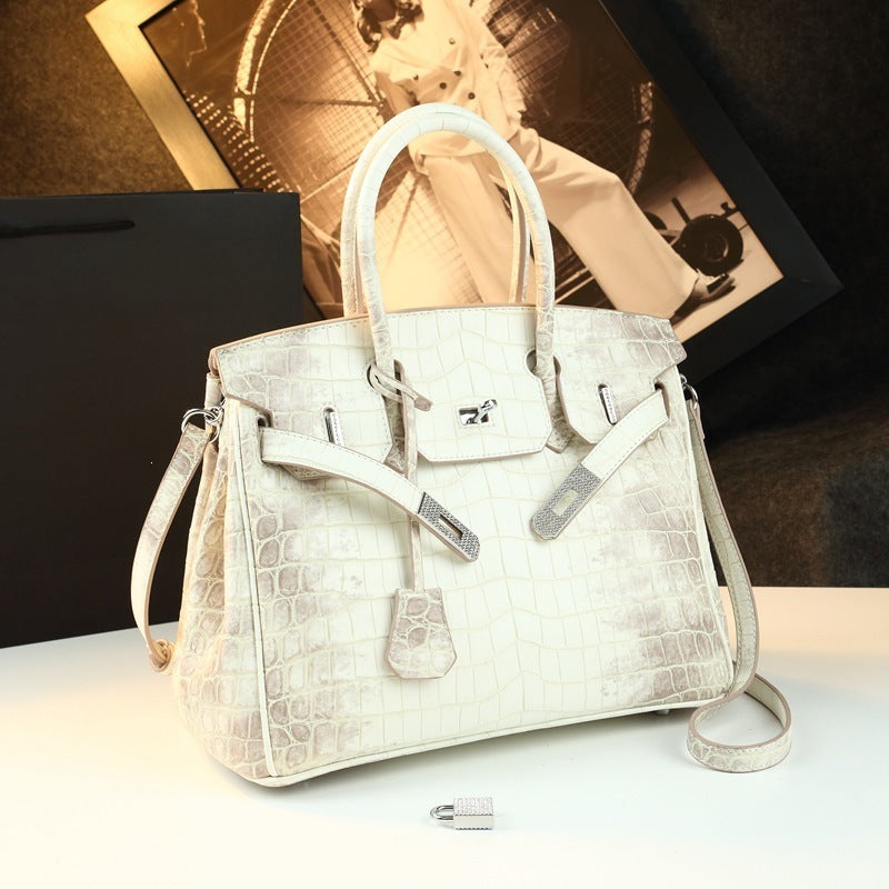 Chic Croc-Embossed Birkin-Inspired Tote Bag for Women, Premium Genuine Leather Top-Handle Crossbody Shoulder Handbag with Elegant Spacious Design, Everyday Purse
