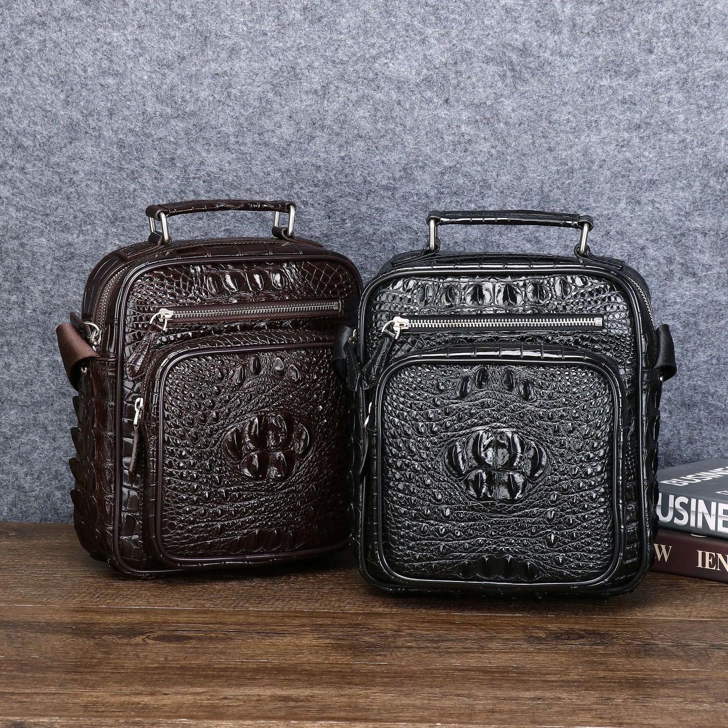 New Arrival Croc-Effect Men's Multi-Functional Backpack, A Large Capacity Fashionable Outdoor Top-Handle Crossbody Shoulder Bag with Trendy Design