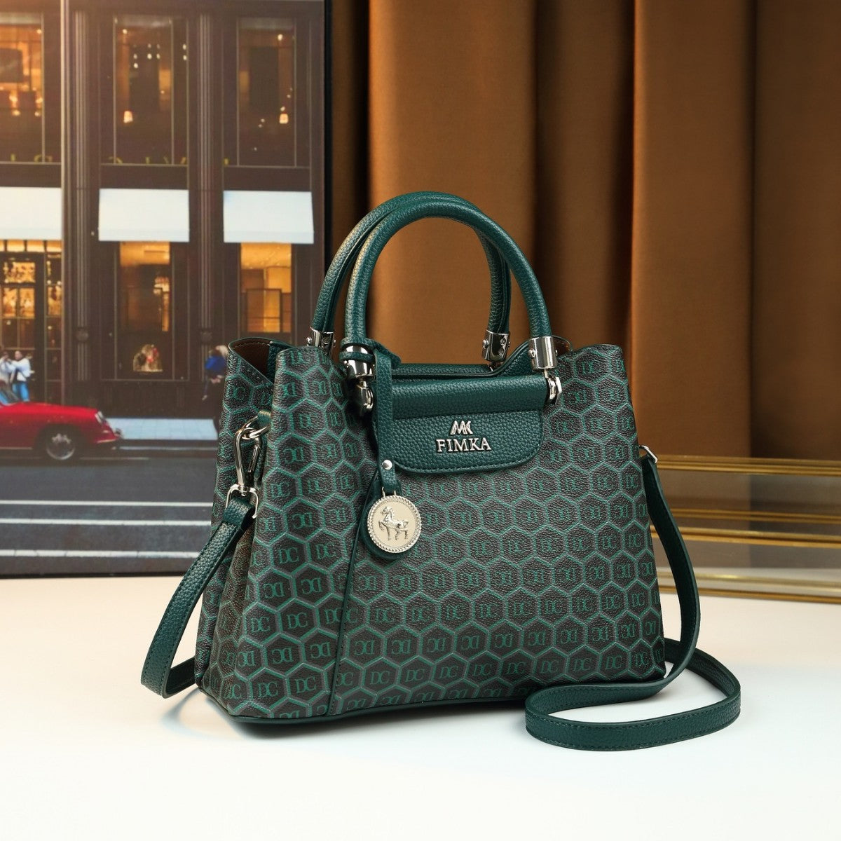 Emerald Green Print Bucket Bag for Women Vintage Large Capacity Shoulder Handbag, Versatile Stylish Purse with Rich Artistic Design