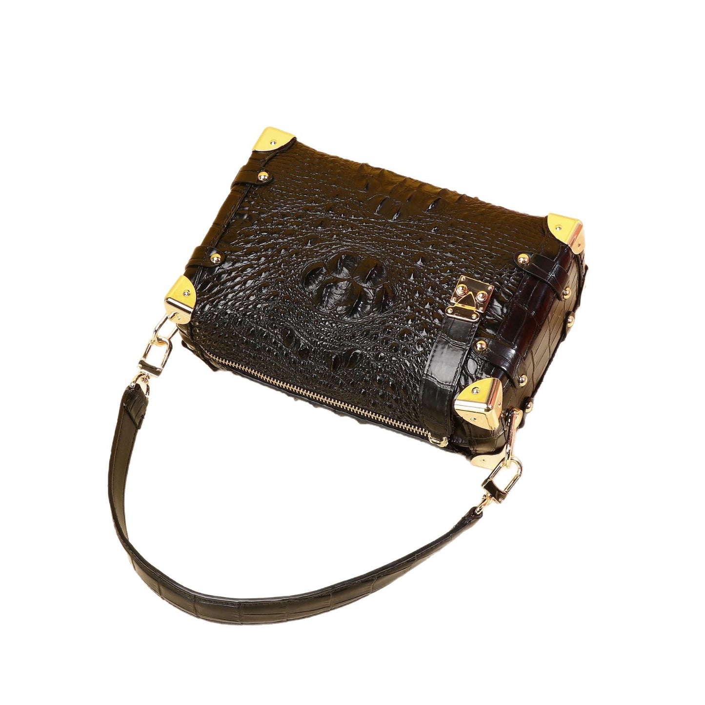 New Arrival Croc-Effect Square Box Bag for Women, A Studded Crossbody Handbag with Casual Lazy Style Design