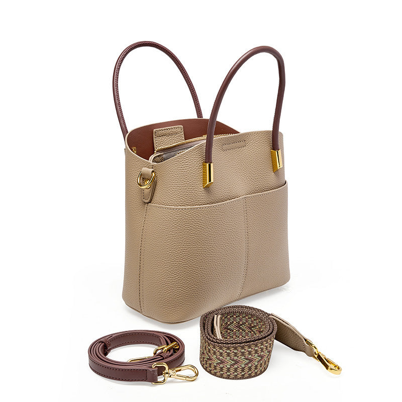 Genuine Leather Bucket Bag for Women Versatile Casual Shoulder Crossbody Handbag, Premium Niche Purse with Stylish Design