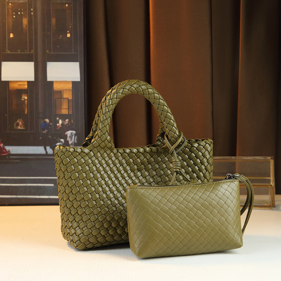 Handwoven Basket Bag for Women Premium Textured Shoulder Handbag, Fashionable Purse with Adorable Charm Detail