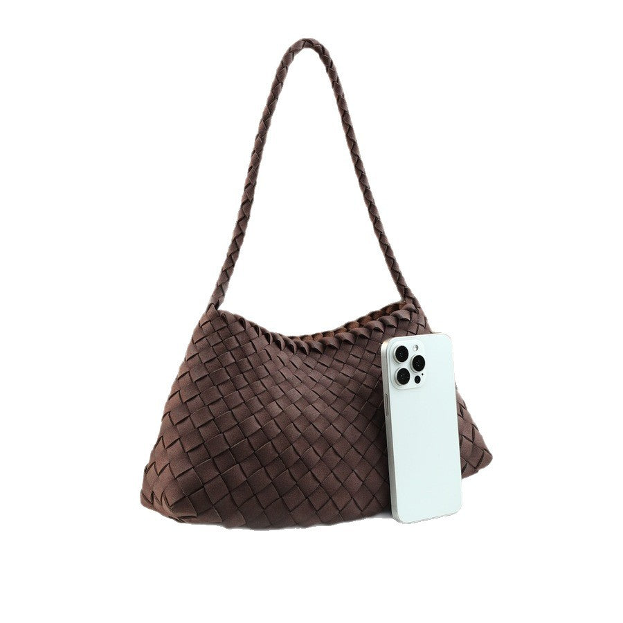 Handwoven Suede Shell Tote Set for Women with Detachable Sub-Bag, Niche Shoulder Handbag with Basket-Style Design