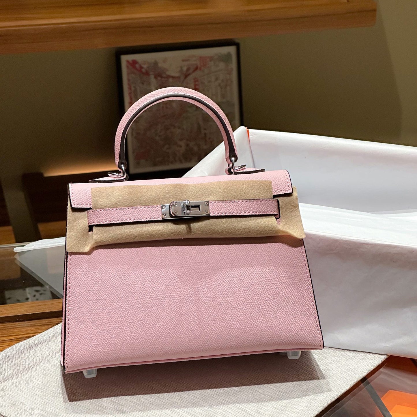 Genuine Leather Palm Pattern 2nd Gen Kelly-Style Handbag for Women, Gold & Silver Hardware Top Handle Shoulder Crossbody Purse, Fashionable Bag for Ladies
