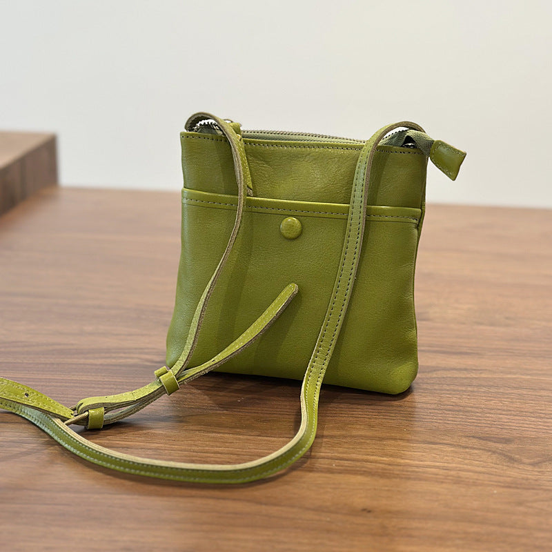 Genuine Vegetable-Tanned Leather Phone Crossbody Bag for Women, New Summer Vintage Mini Shoulder Purse, Unique Small Handbag for Ladies
