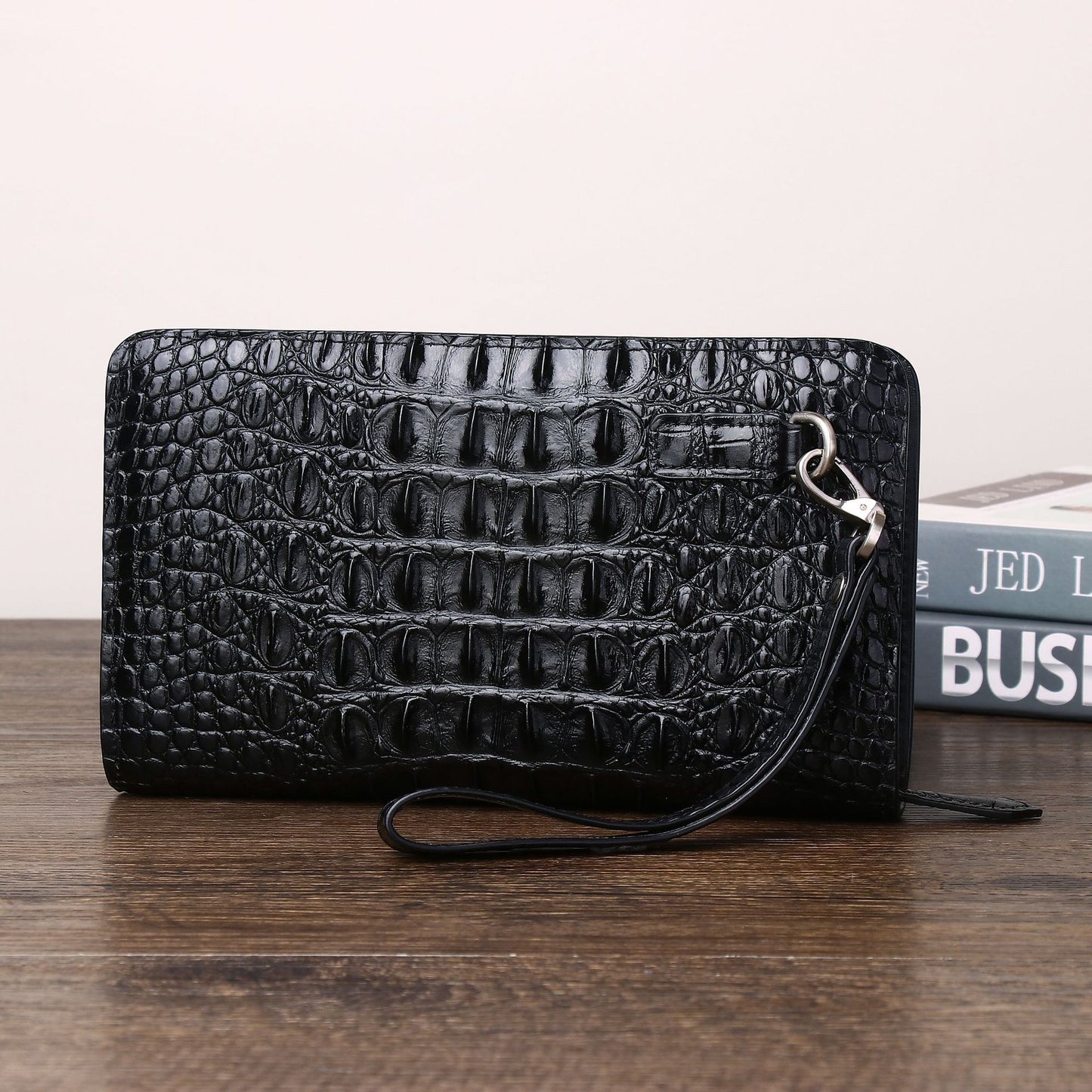 New Arrival Croc-Effect Large Clutch Bag for Men, A Multi-Compartment Business Hand Grab Wallet with Fashionable High-End Design