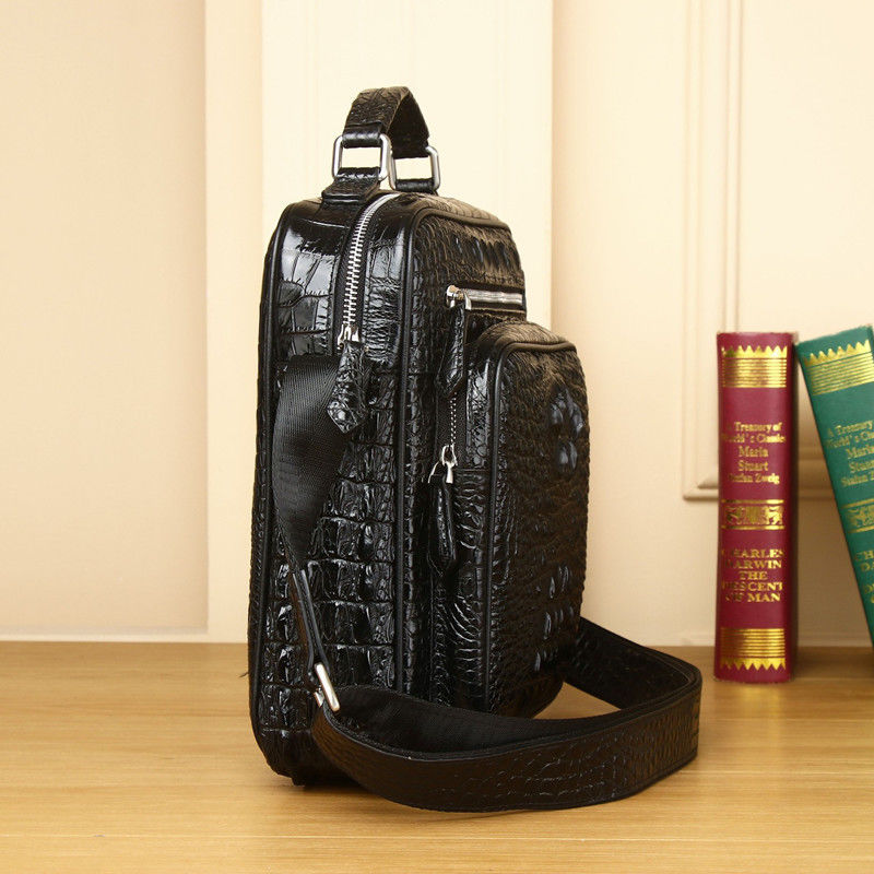 New Arrival Croc-Effect Genuine Leather Top-Handle Bag for Men, A Large Capacity Multi-Functional Business Shoulder Crossbody Handbag with Stylish Design