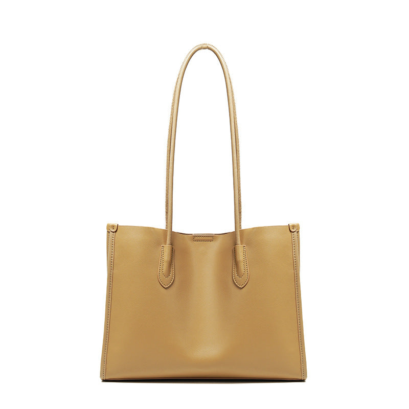 New Korean Style Genuine Leather Large Tote Bag, Premium Commute Shoulder Handbag, Spacious Everyday Purse for Women