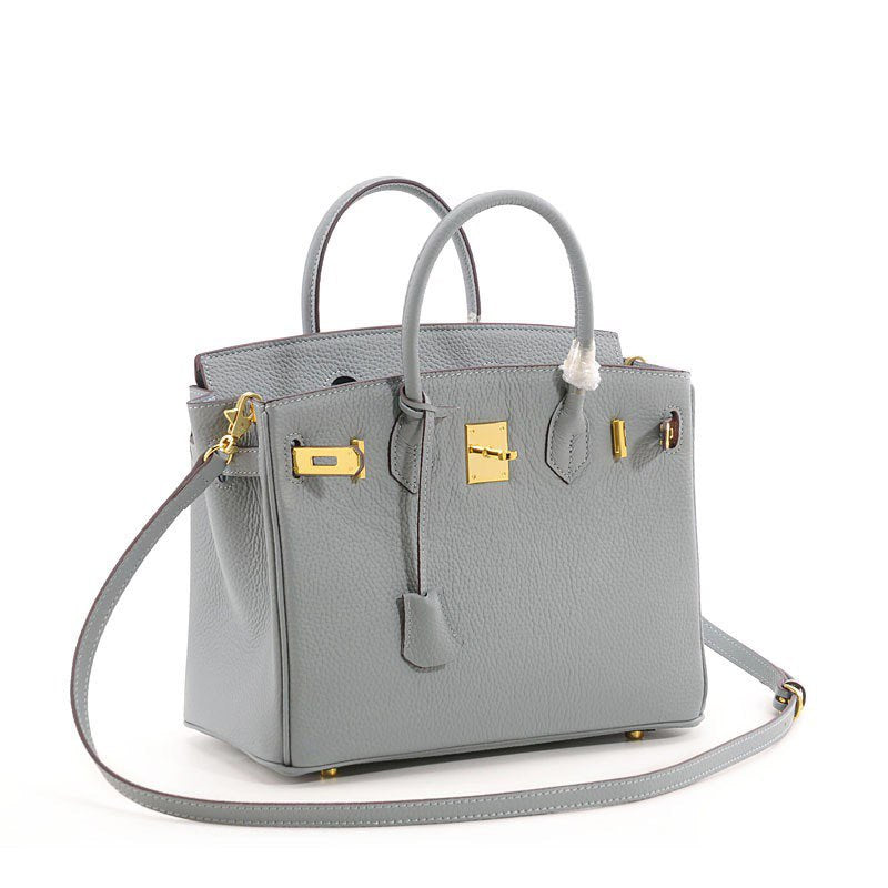 Genuine Top Layer Pebbled Cowhide Birkin-Style Bag for Women, Large Capacity Commute Top Handle Shoulder Crossbody Purse, Premium Leather Handbag for Ladies