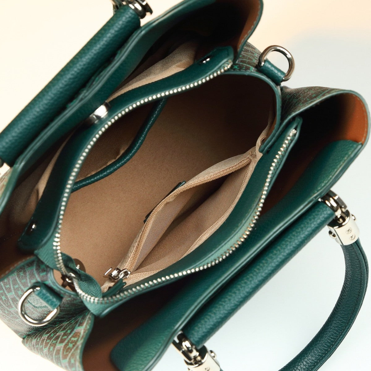Emerald Green Print Bucket Bag for Women Vintage Large Capacity Shoulder Handbag, Versatile Stylish Purse with Rich Artistic Design