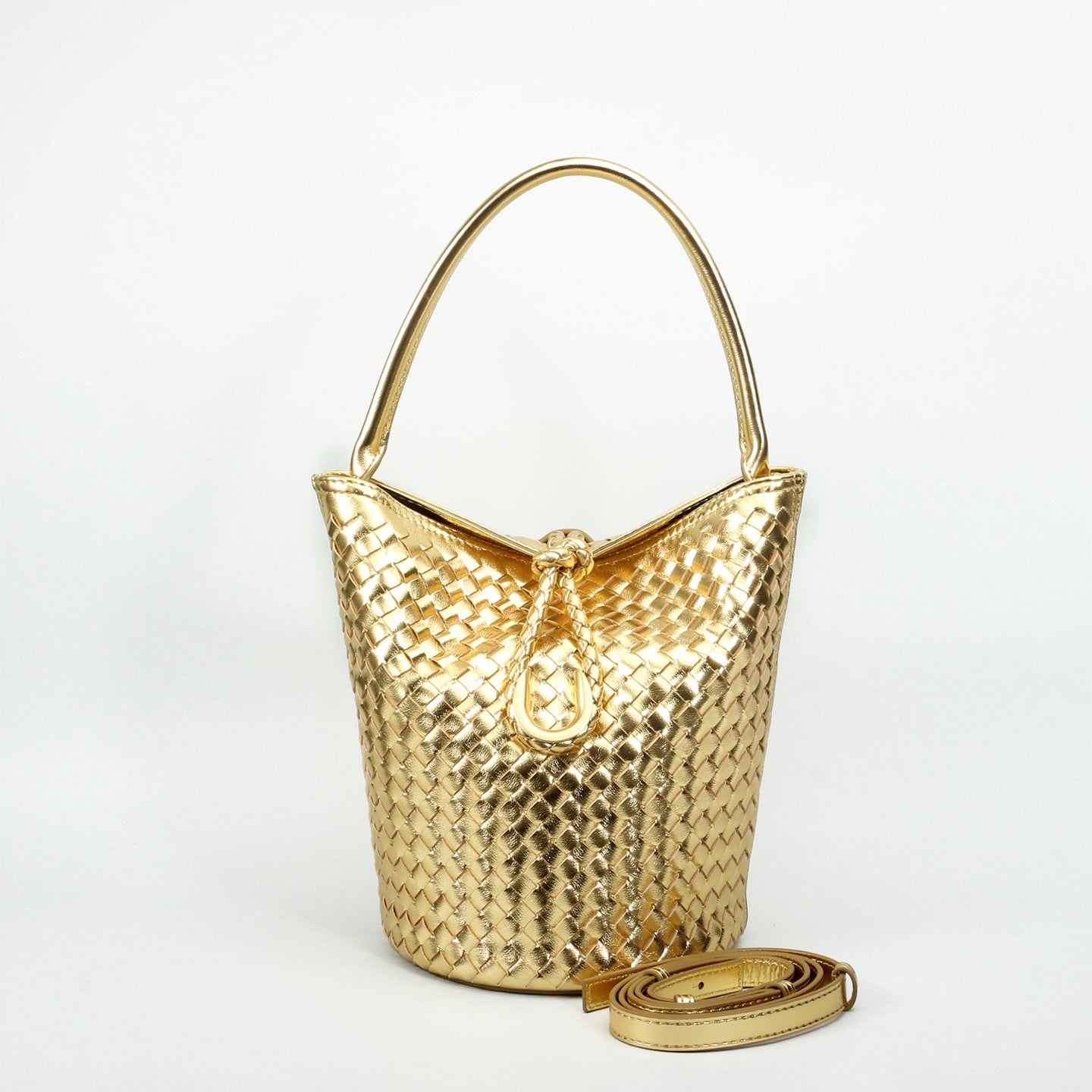 Genuine Leather Woven Bucket Bag for Women, Spring Summer Versatile Crossbody Commute Top Handle Purse, Premium Handbag for Ladies