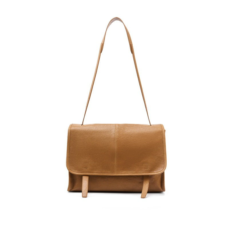 Genuine Top Layer Vegetable-Tanned Sheepskin Leather Messenger Bag for Women, Premium Large Capacity Commute Shoulder Purse, Everyday Handbag for Ladies