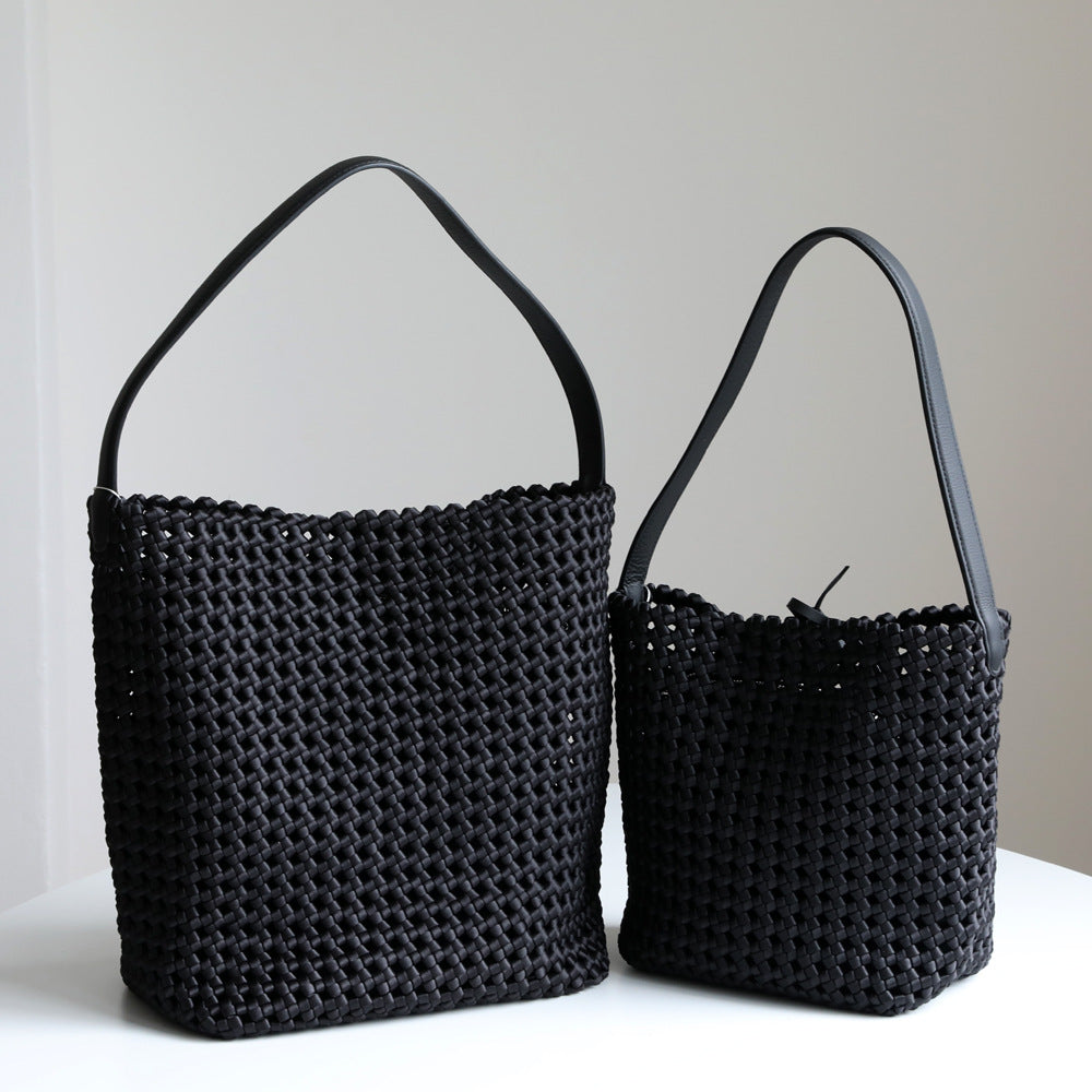 Hollow Woven Cowhide Tote Bag for Women Large Capacity Shoulder Underarm Handbag, Designer Style with Versatile Commuter Appeal