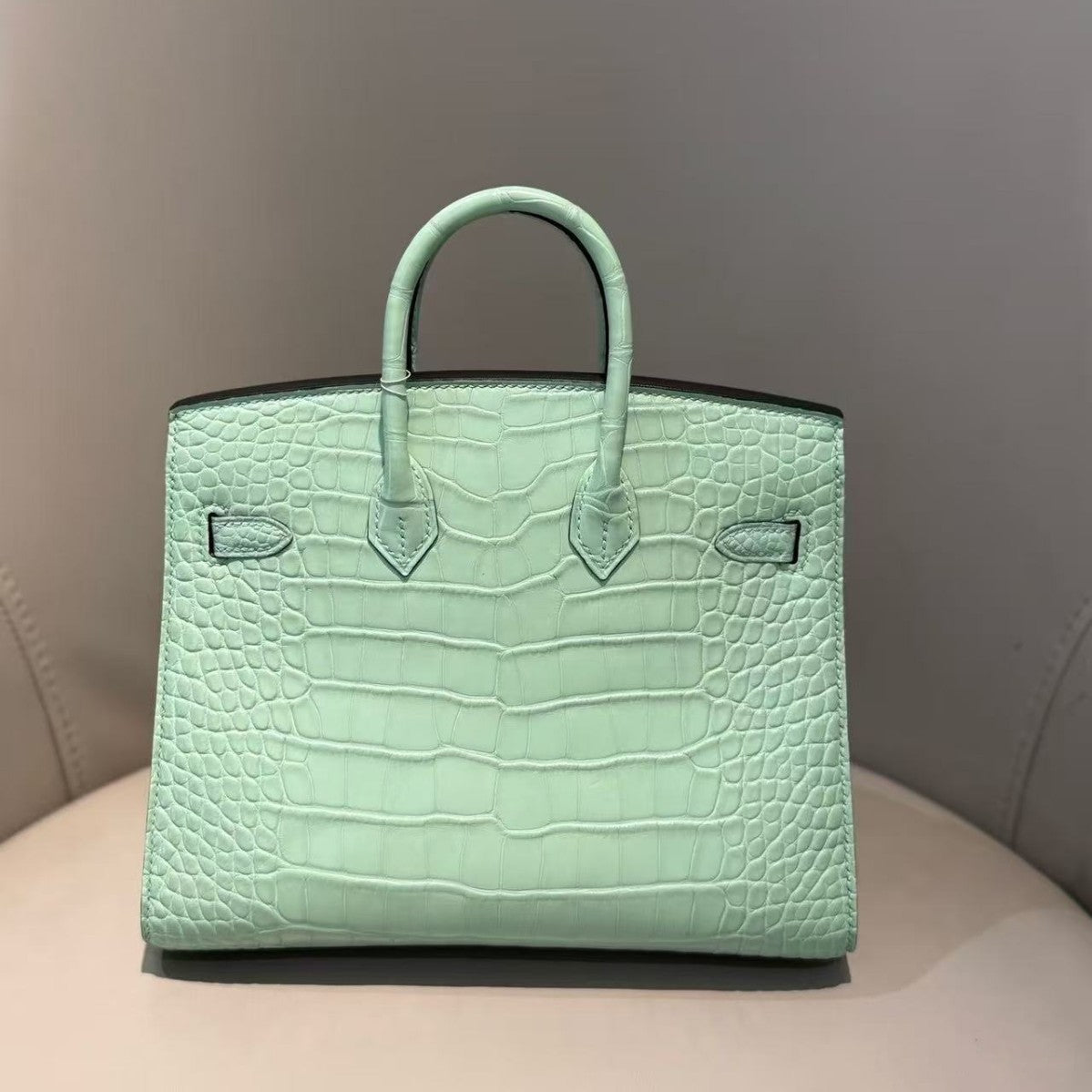Genuine Top Layer Cowhide Matte Crocodile-Embossed Mini Birkin-Style Bag for Women, Semi-Handmade External Stitching Top Handle Purse, New Premium Handbag for Ladies