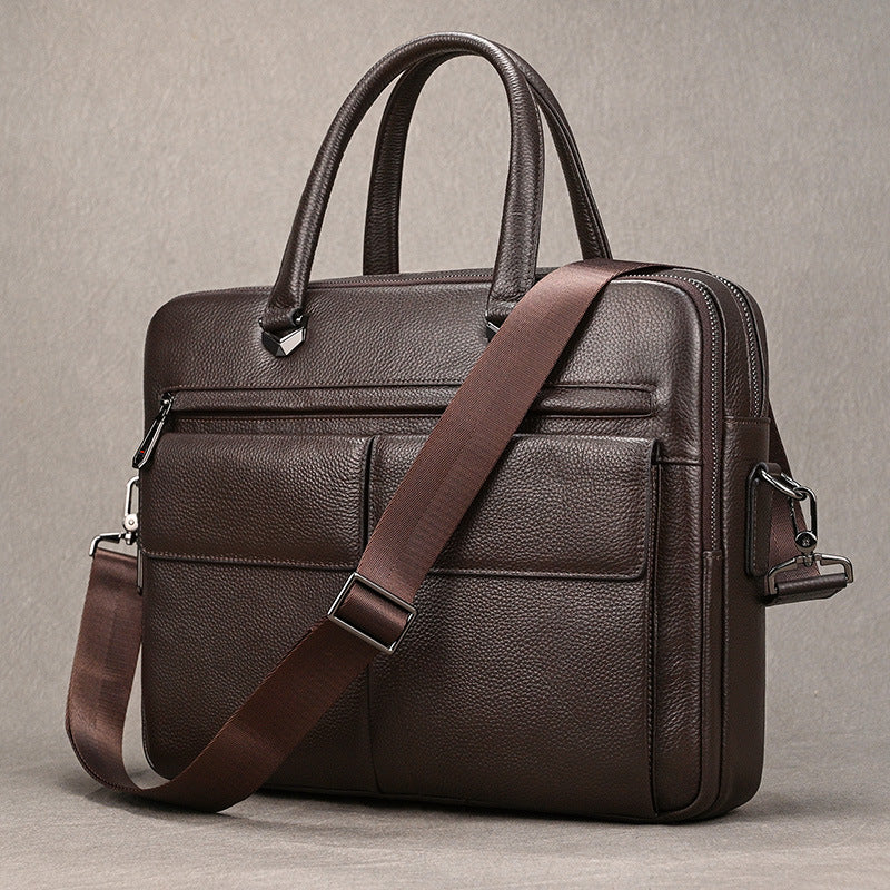 New Black Crazy Horse Leather Business Briefcase, Cross-Border Bestseller Laptop Commute Bag, Premium Shoulder Crossbody Work Bag for Men