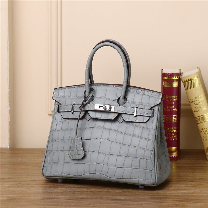 New Arrival Himalayan White Croc-Effect Birkin-Inspired Tote Bag for Women, Premium Genuine Leather Large Capacity Turn-Lock Top-Handle Shoulder Handbag, Perfect for Banquets & Everyday